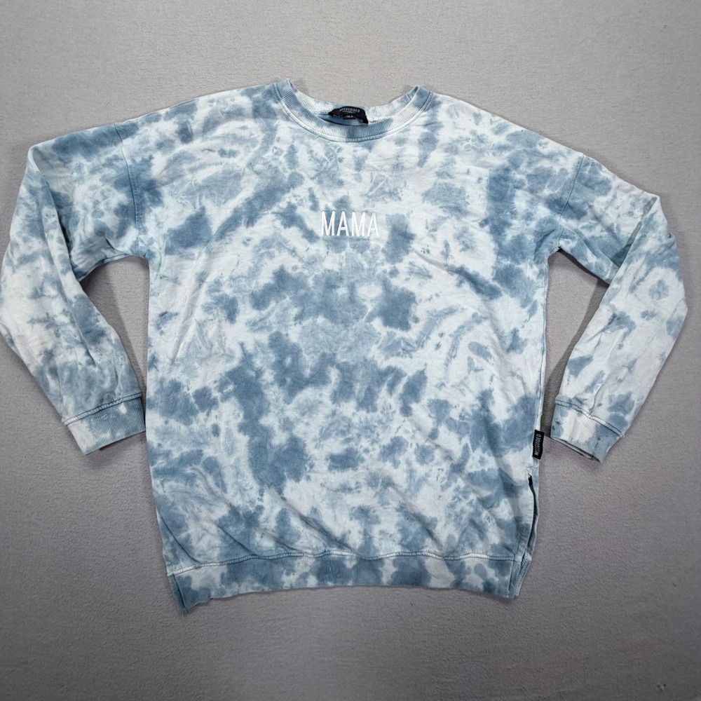 Missguided Womens Sweatshirt‎ Relaxed Blue Tie Dye Mama Embroidered Size 6